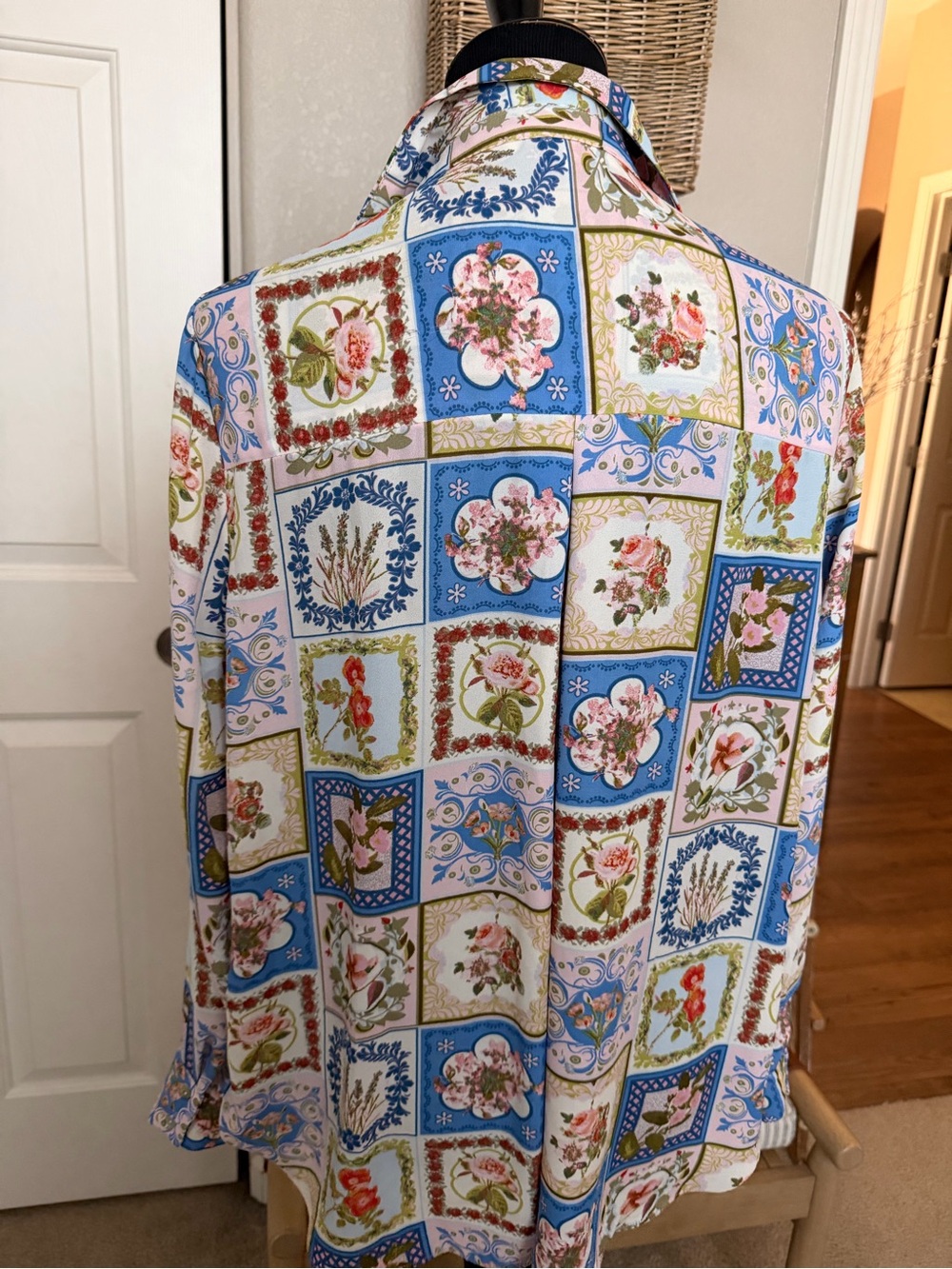 Rose & Olive Blue Multi Floral Patchwork Button-Down Shirt - Picture 2 of 12